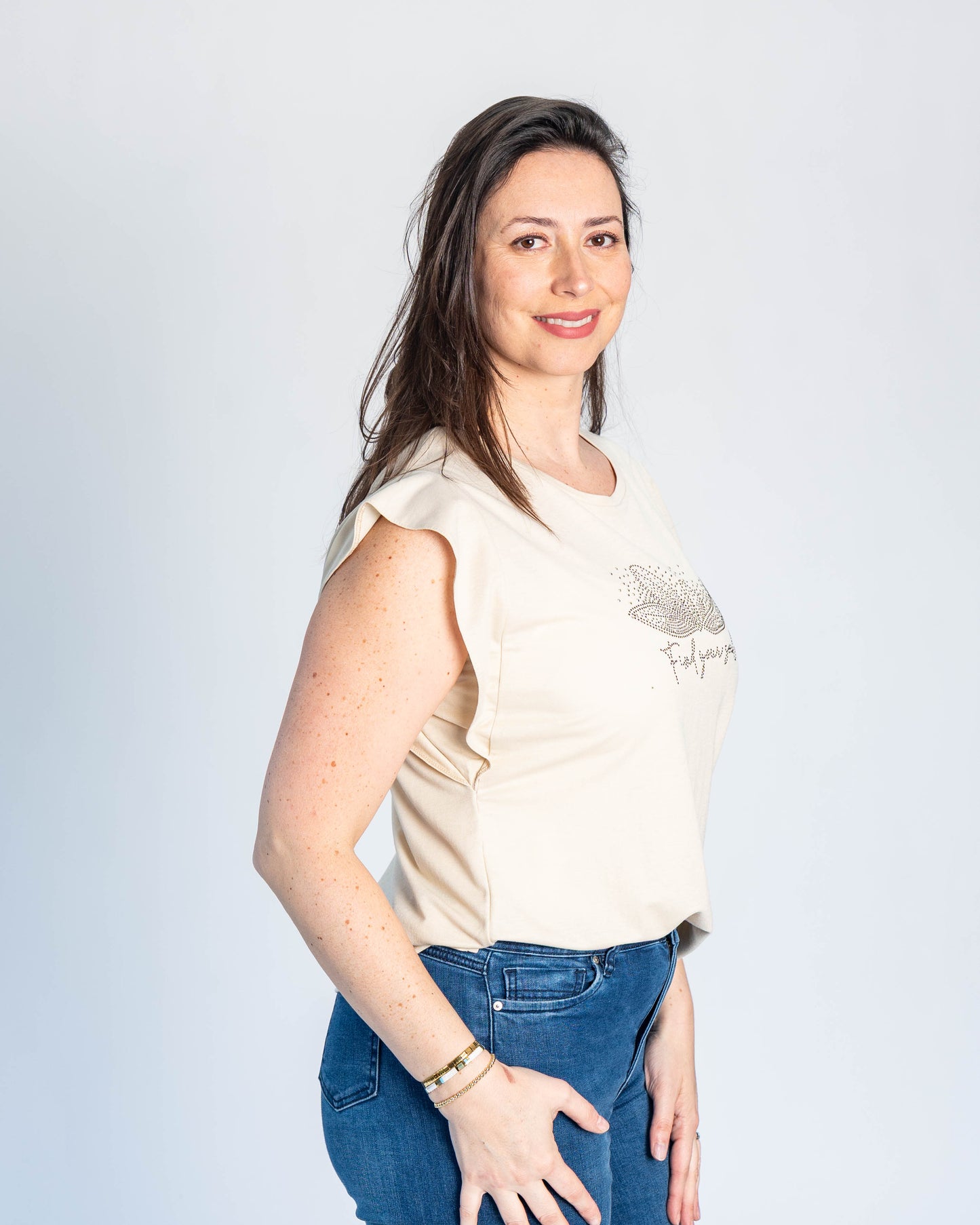 Polera Estefania Flor Beige
