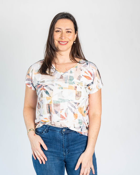 Polera Victoria Hojas Tachas Hombros Naranjo