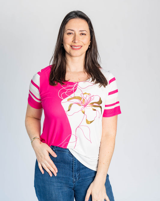 Polera Duo Dorada Fucsia/Blanco
