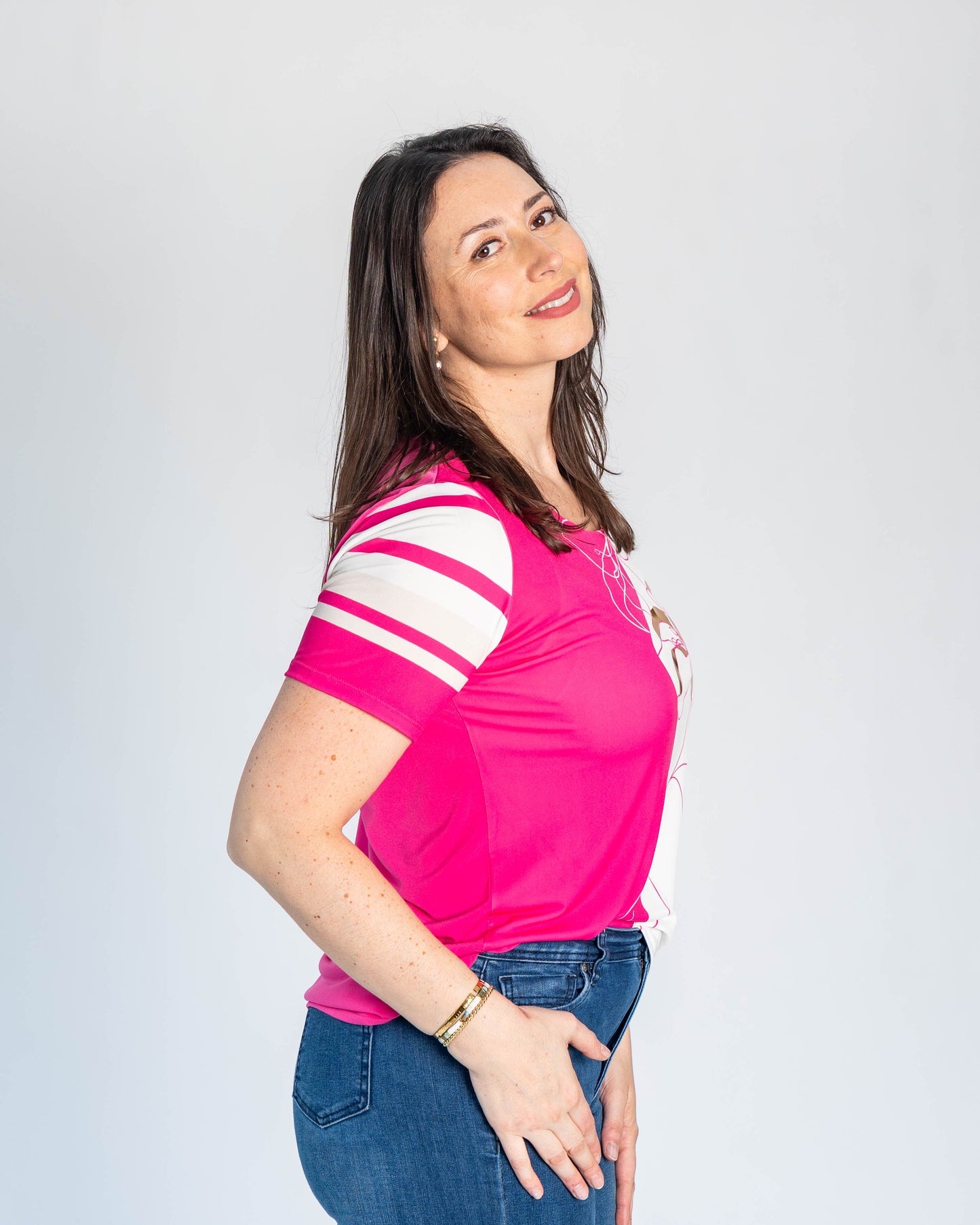 Polera Duo Dorada Fucsia/Blanco