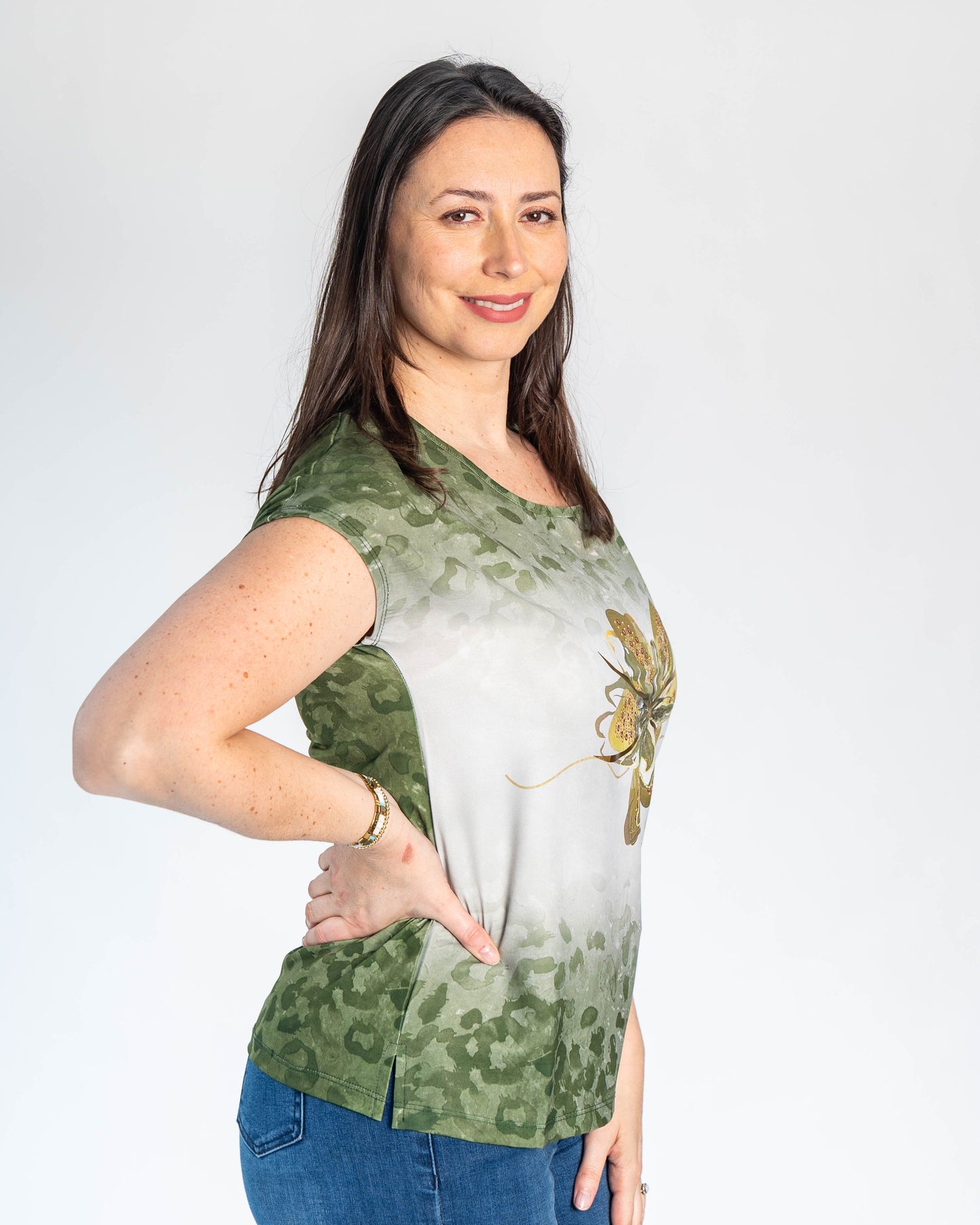 Polera Noa Verde Flor Dorada