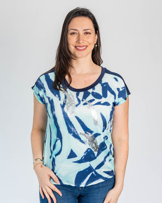 Polera Berta Print Turquesa