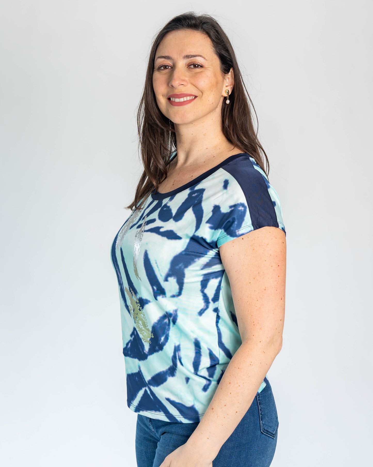 Polera Berta Print Turquesa