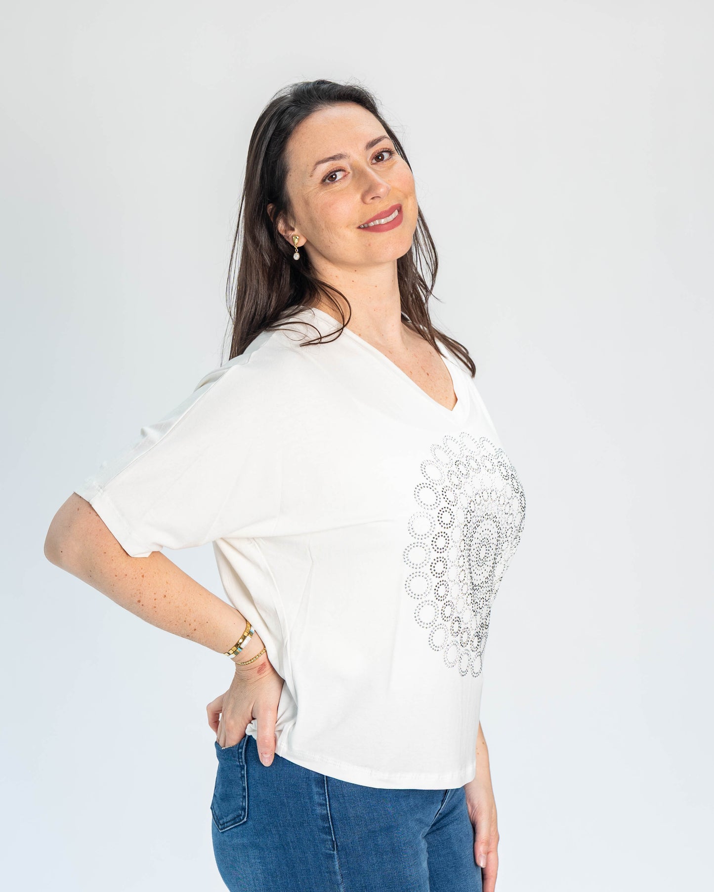 Polera BR Shine Blanco Círculos