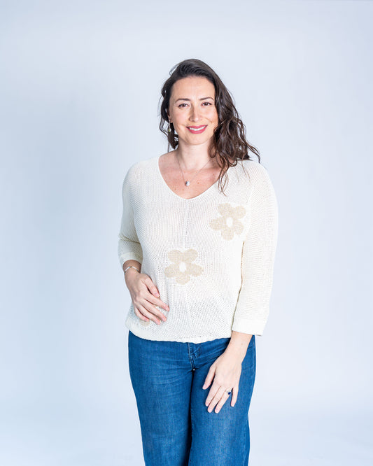 Sweater Flor Dorada Blanco