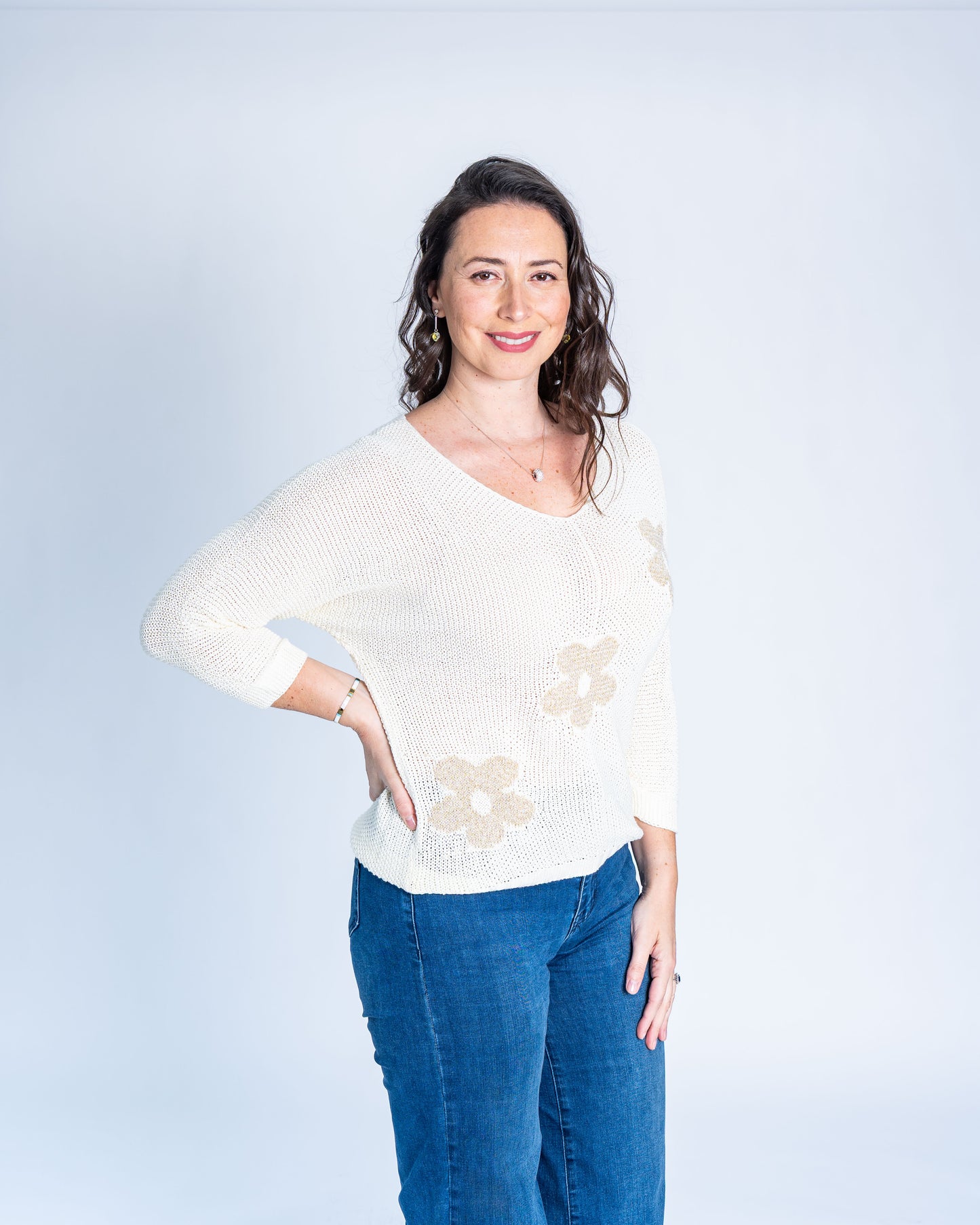Sweater Flor Dorada Blanco
