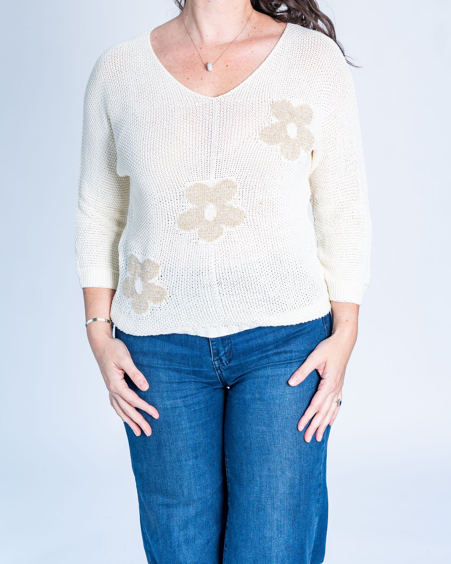 Sweater Flor Dorada Blanco