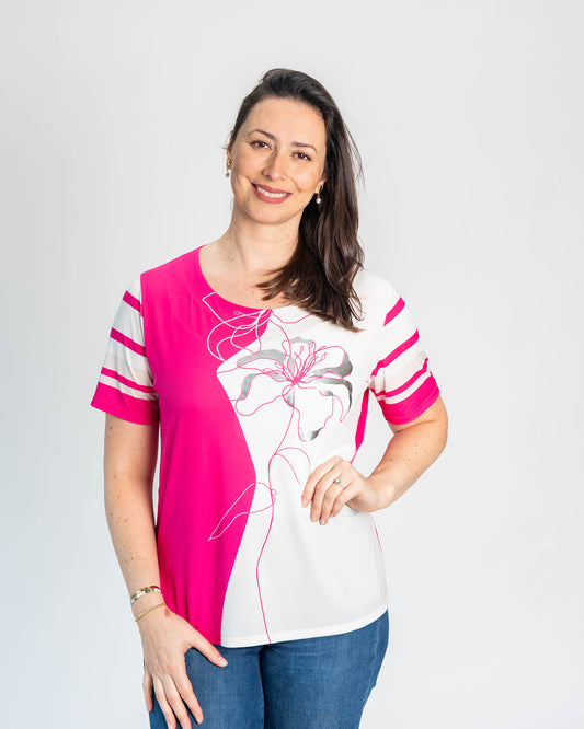 Polera Duo Plateada Fucsia/Blanco