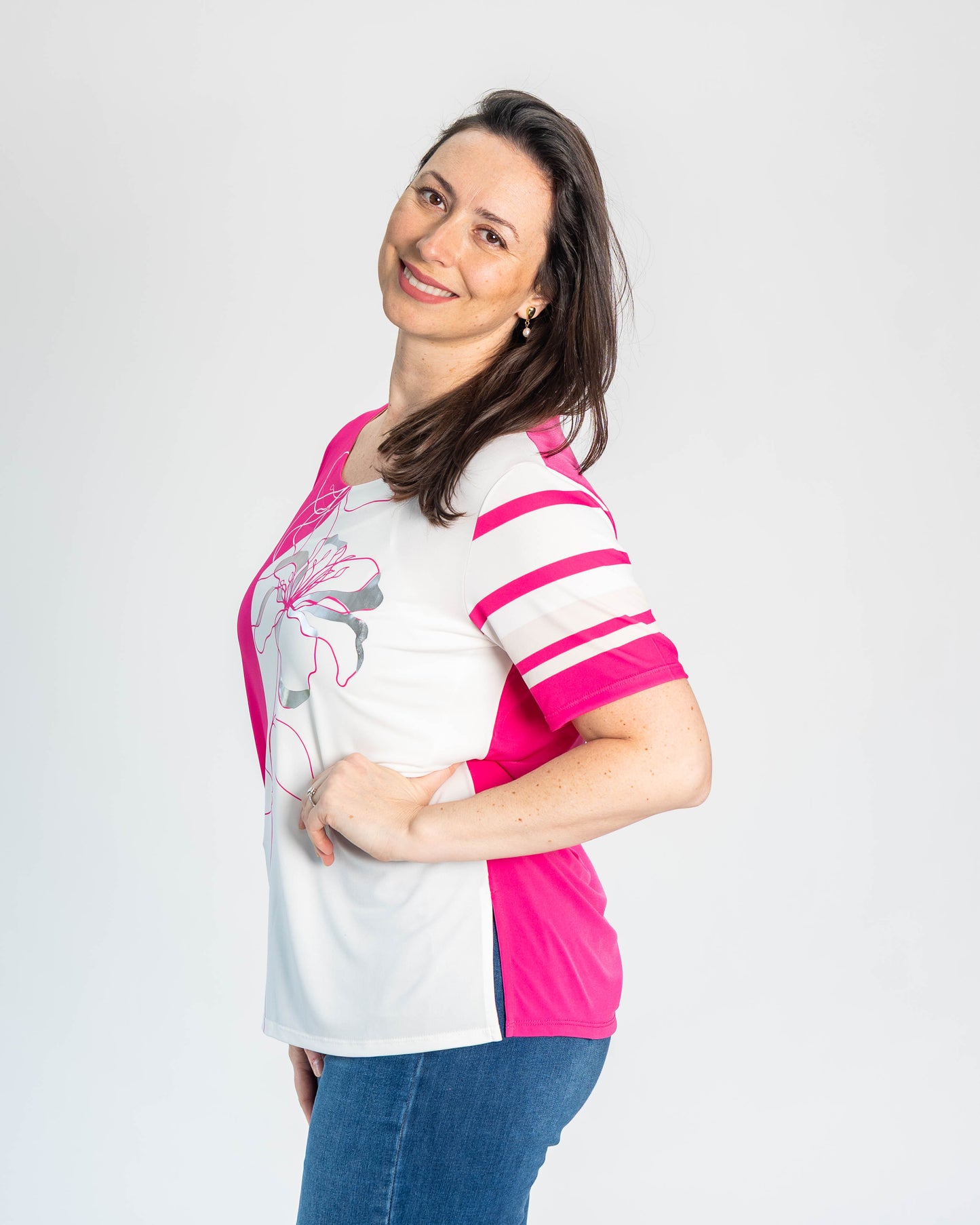 Polera Duo Plateada Fucsia/Blanco