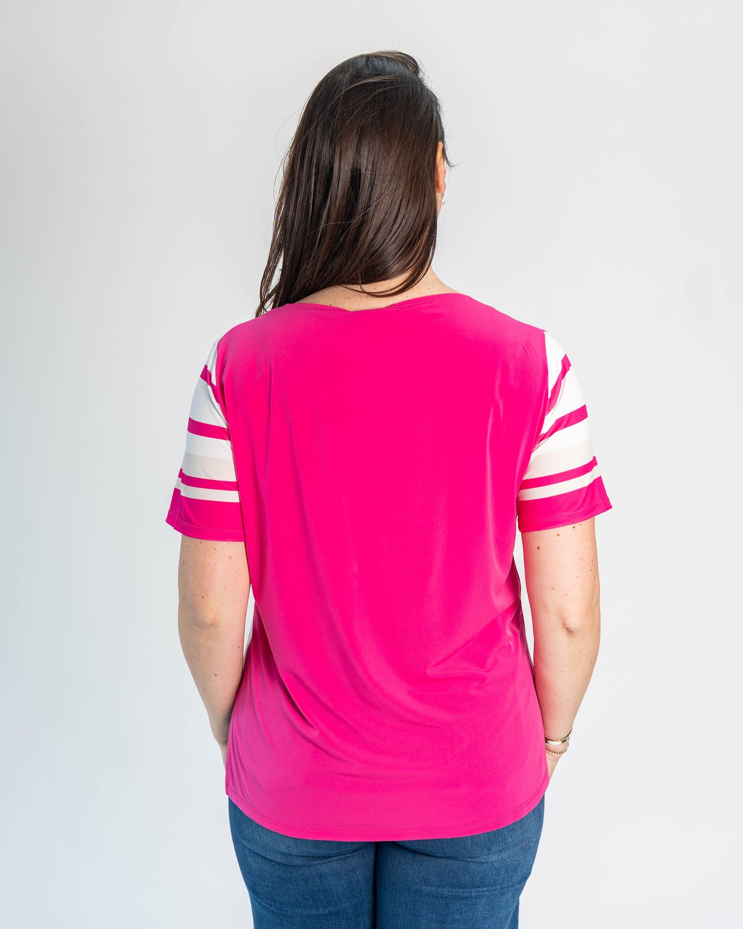 Polera Duo Plateada Fucsia/Blanco