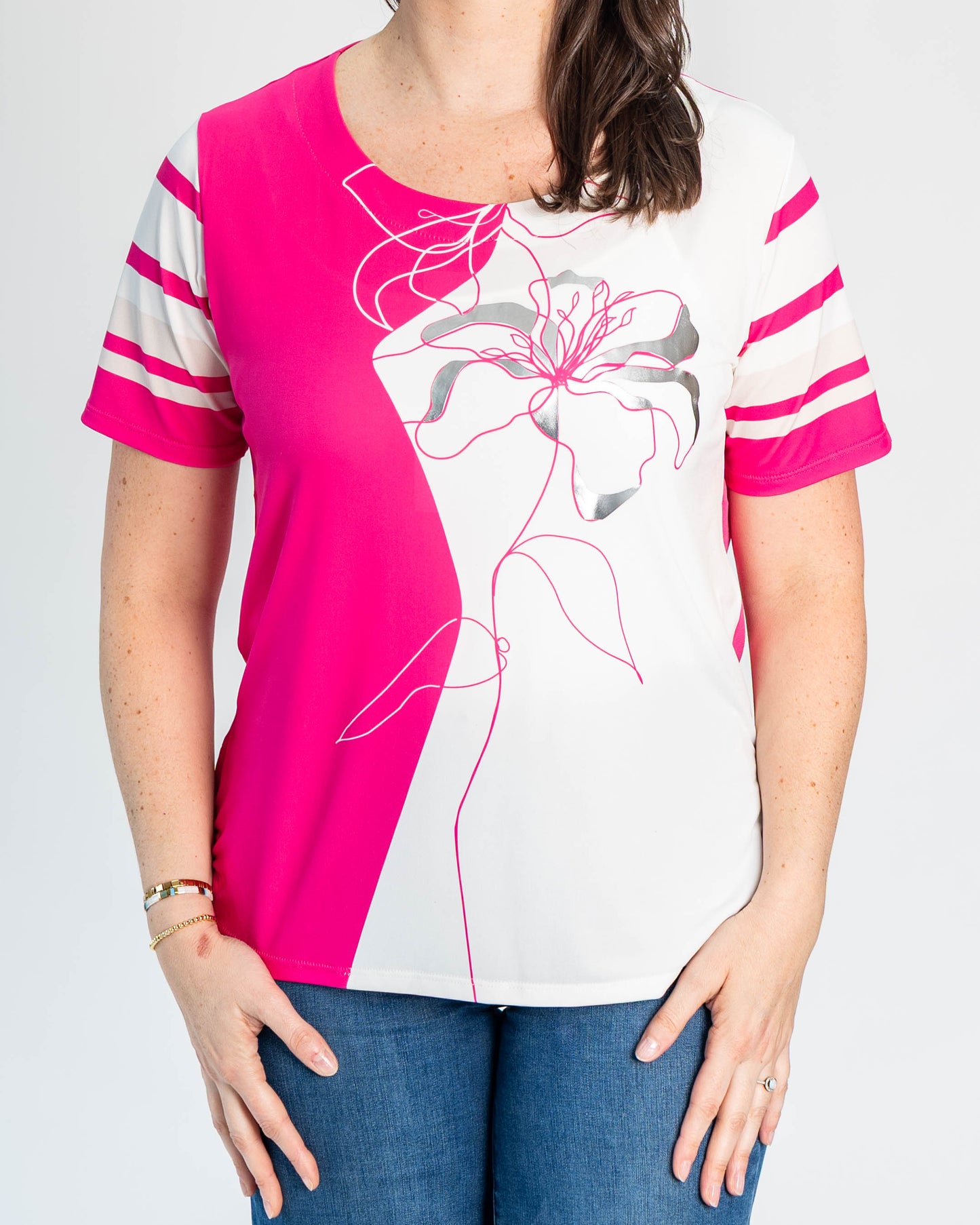 Polera Duo Plateada Fucsia/Blanco