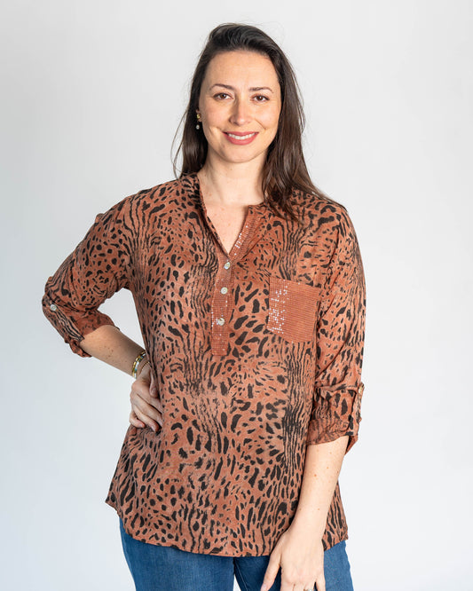 Blusa Italiana Evelyn Print Chocolate