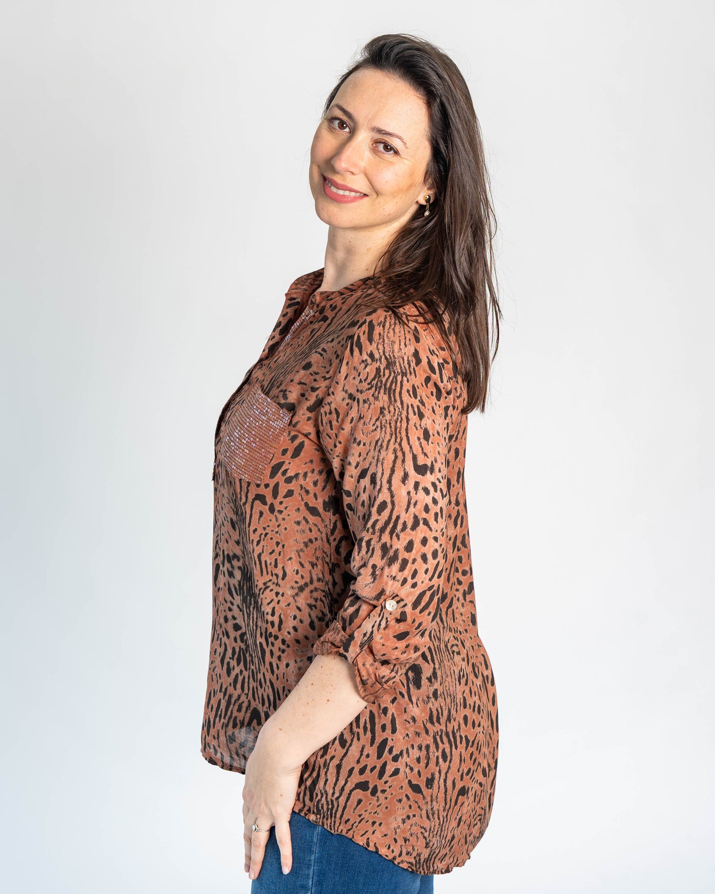 Blusa Italiana Evelyn Print Chocolate