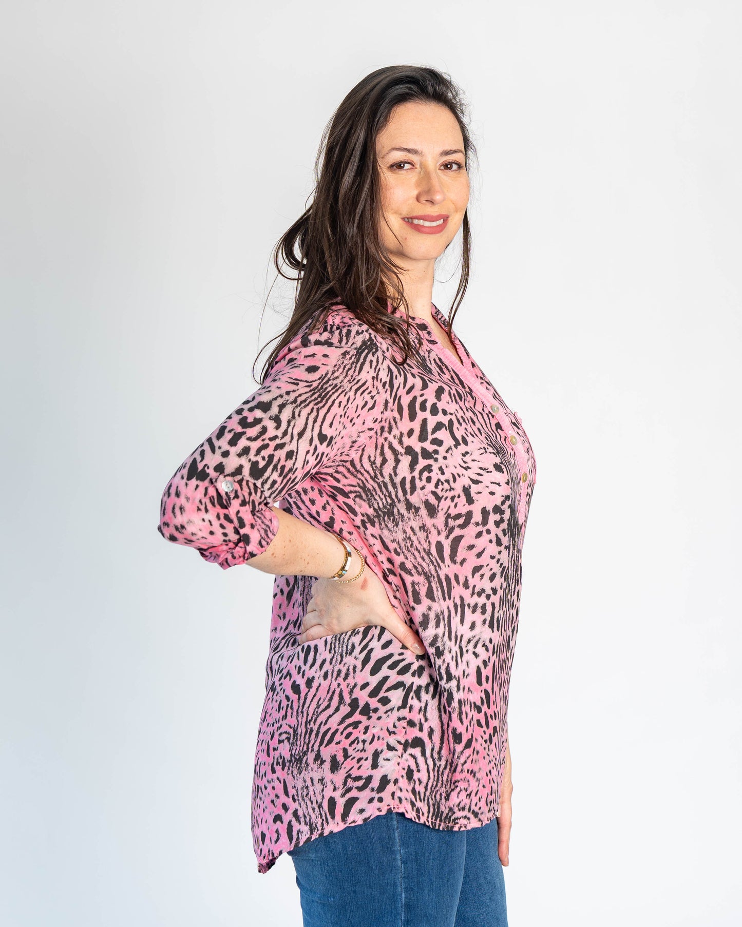 Blusa Italiana Evelyn Print Rosada