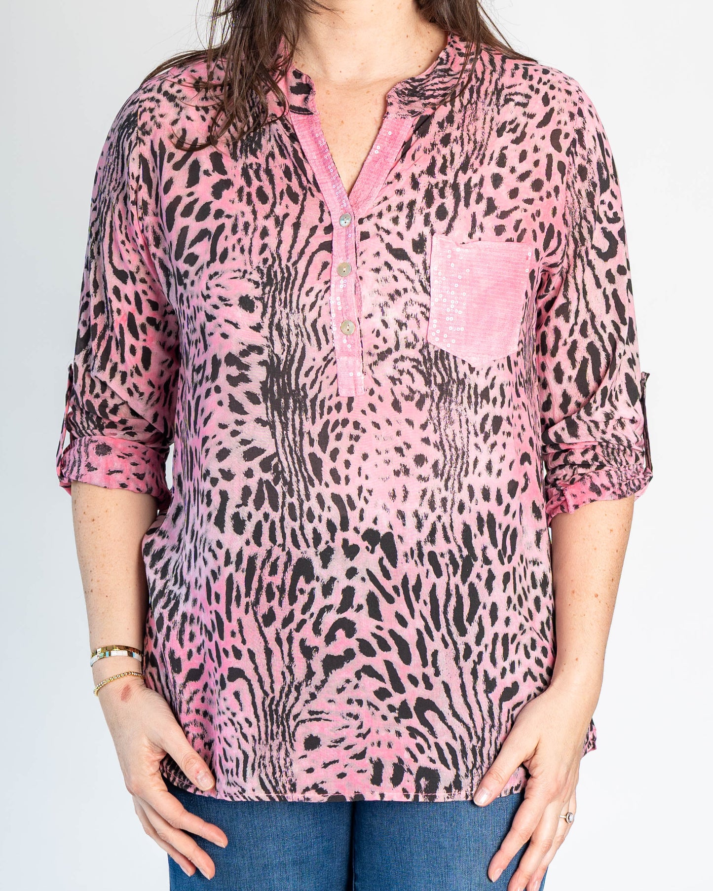Blusa Italiana Evelyn Print Rosada