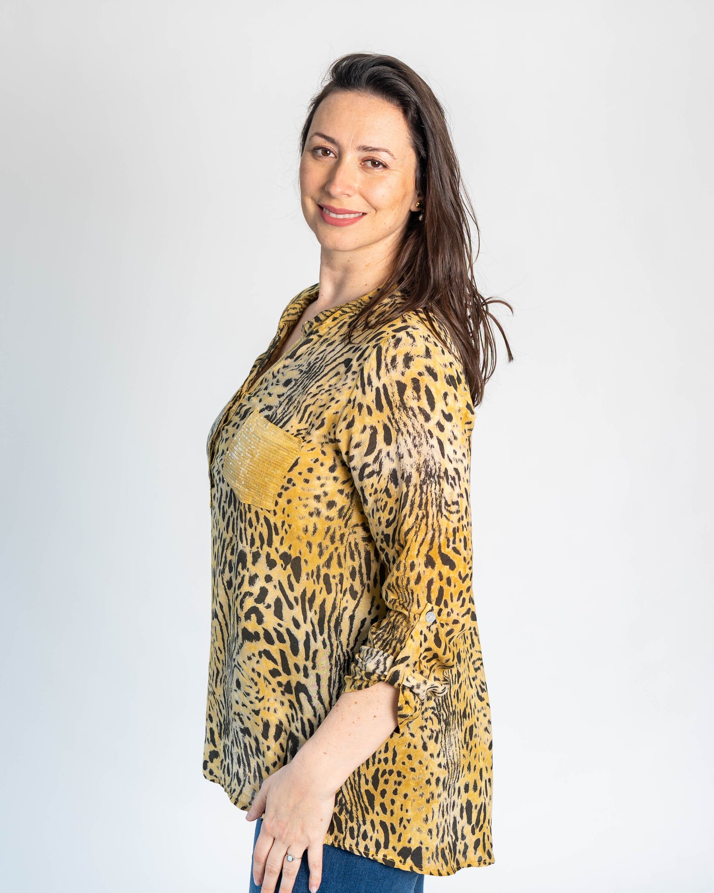 Blusa Italiana Evelyn Print Mostaza