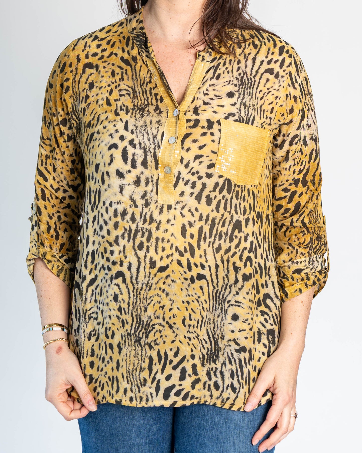 Blusa Italiana Evelyn Print Mostaza