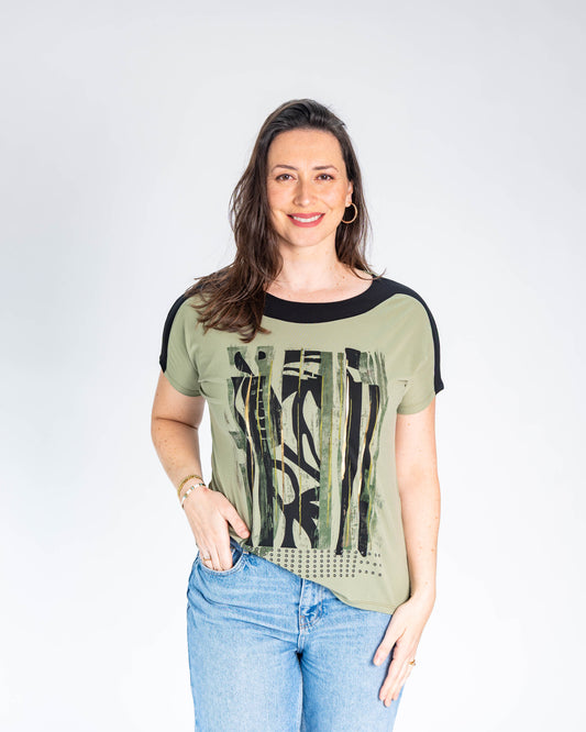 Polera Lucia Líneas Doradas Verde