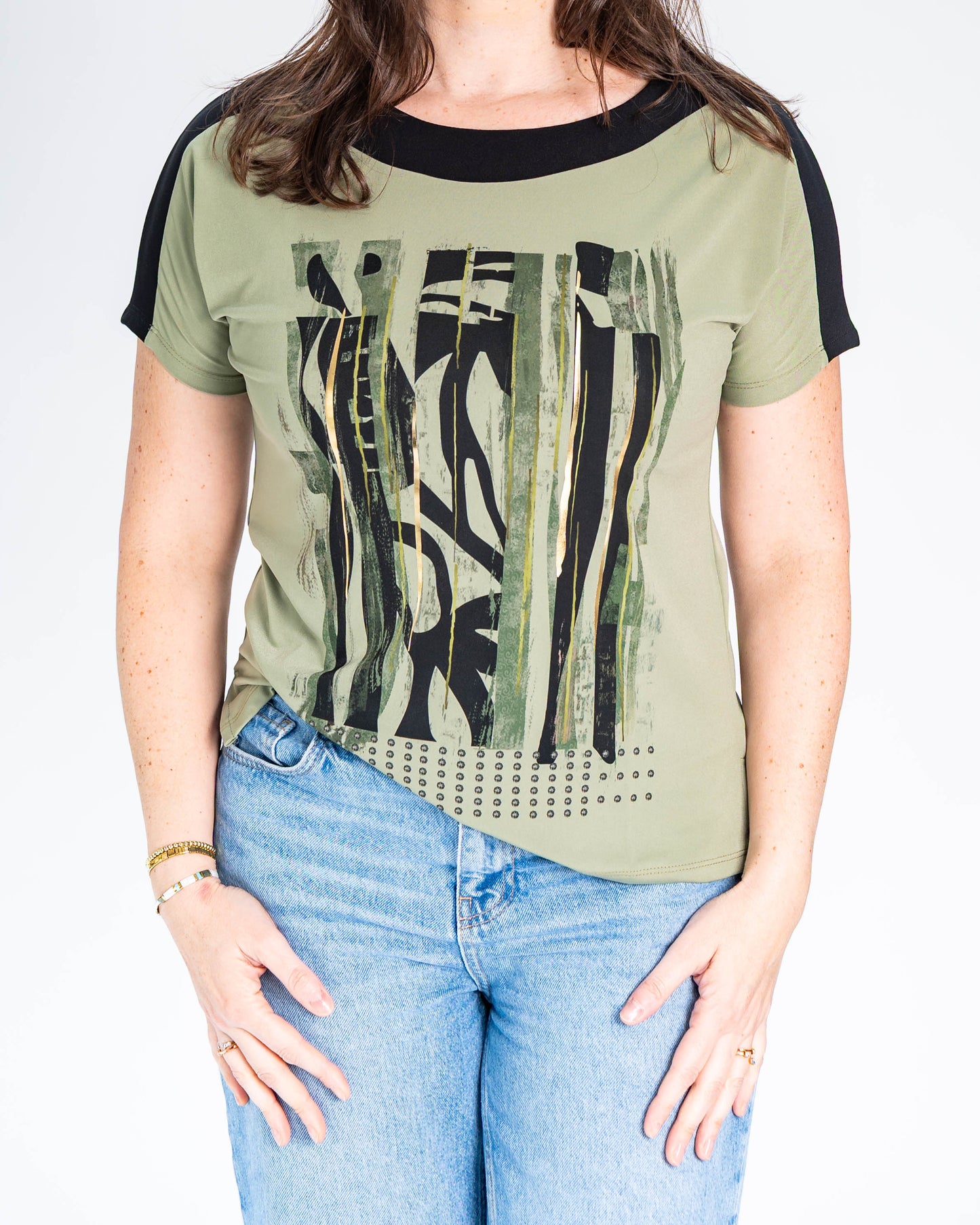 Polera Lucia Líneas Doradas Verde