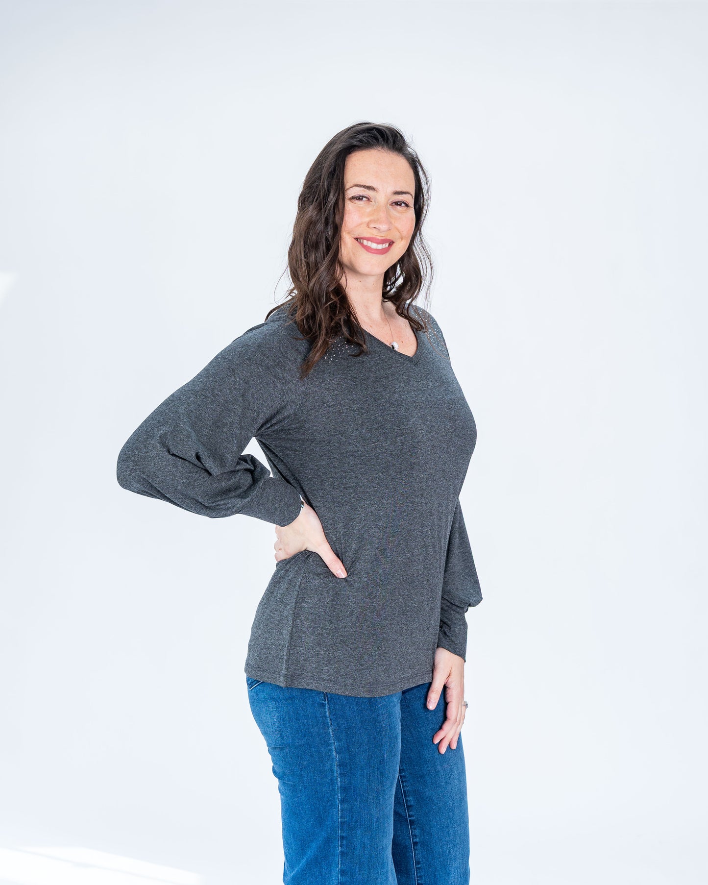 Polera Brillos Stephanie Gris