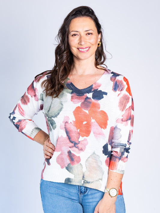 Sweater Hilo Miri Flores Blanco