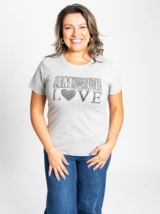 POLERA LOVE BRILLOS GRIS