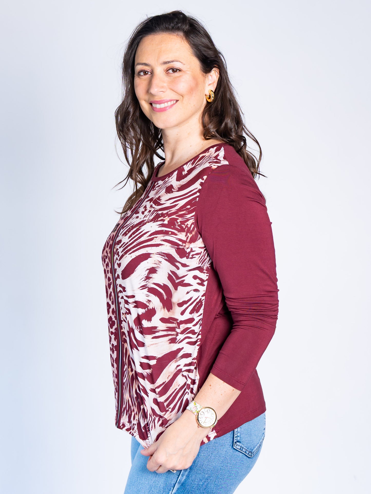 Polera Duo Animal Print Burdeo