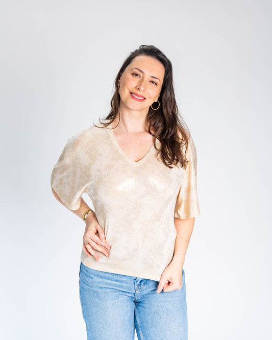 Polera Isabel Manga Murciélago Beige - Dorada