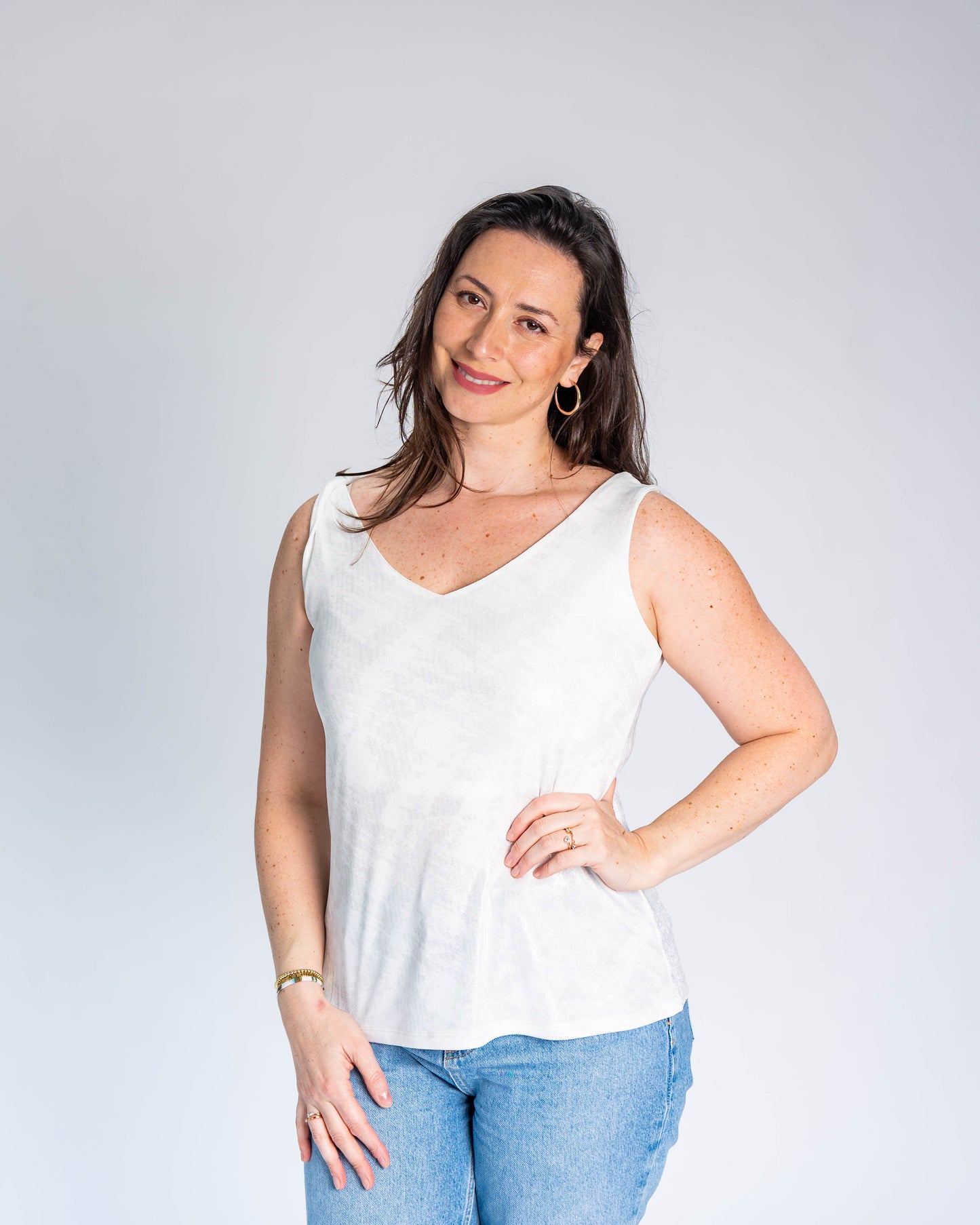 Polera Sofia Musculosa Blanco - Plateado