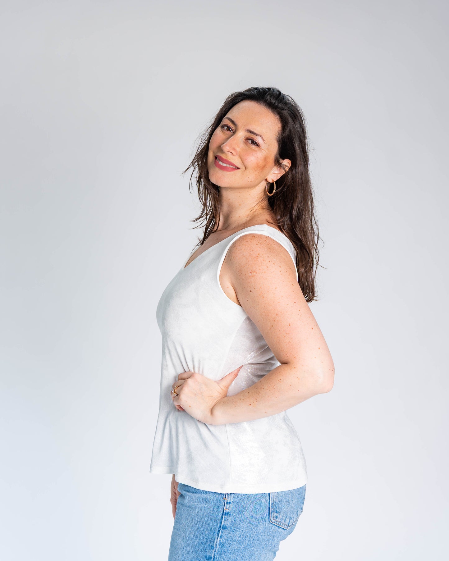 Polera Sofia Musculosa Blanco - Plateado