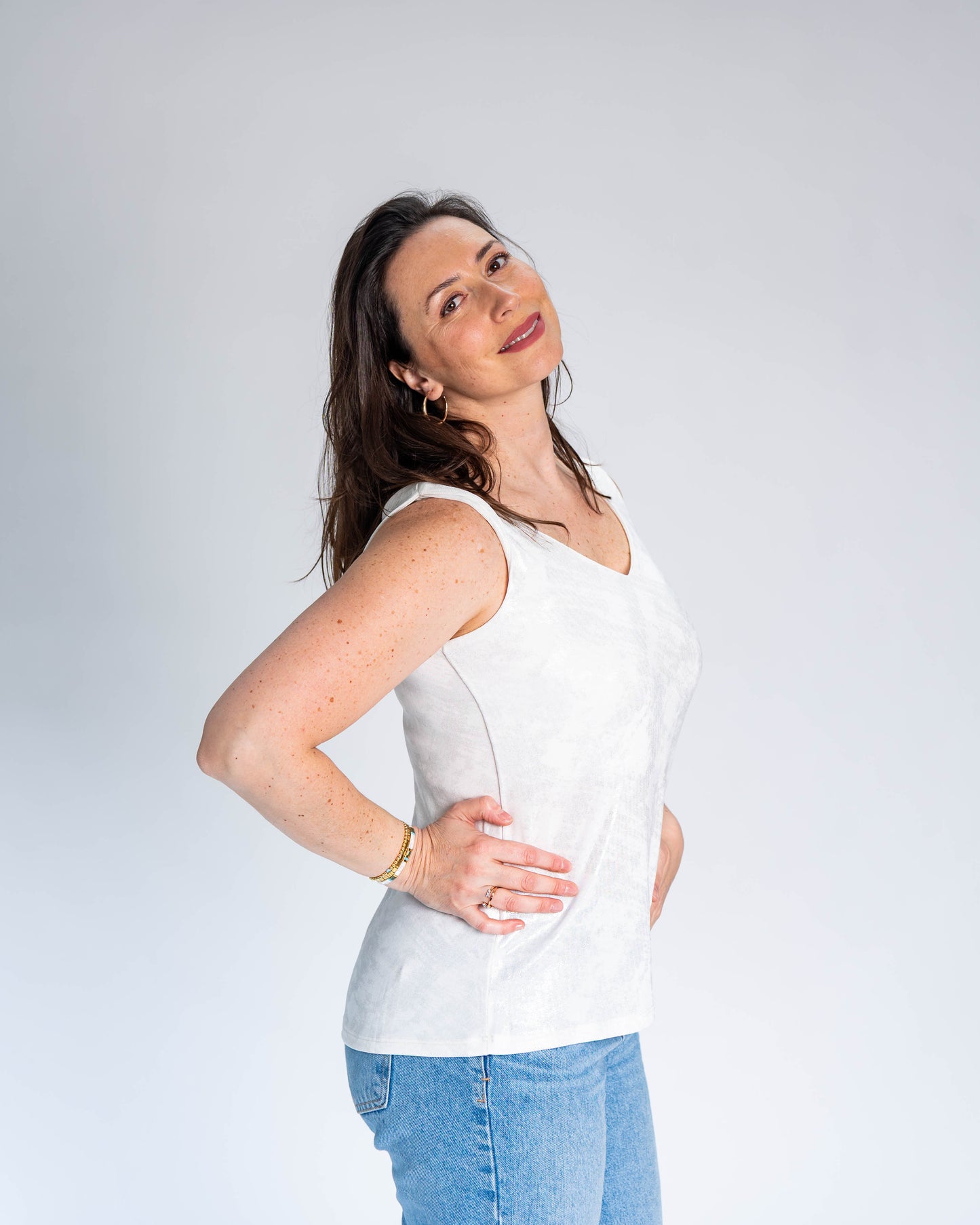 Polera Sofia Musculosa Blanco - Plateado