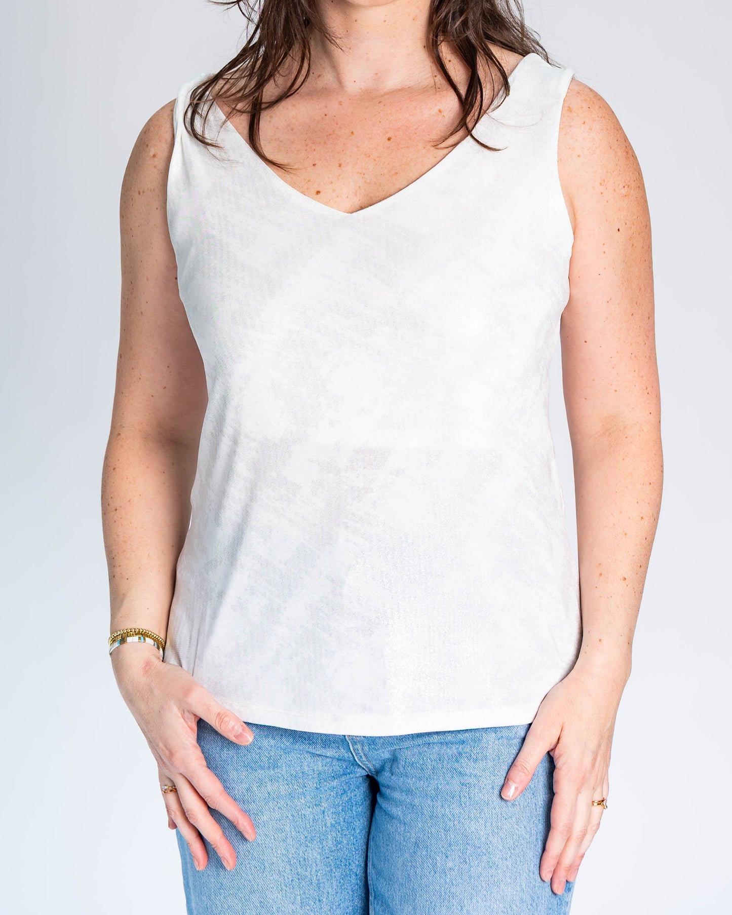 Polera Sofia Musculosa Blanco - Plateado