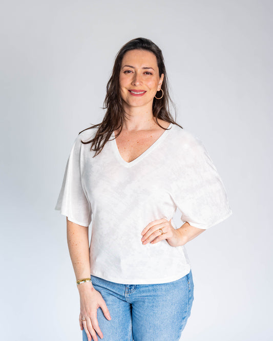 Polera Isabel Manga Murcielago Blanco - Plateado