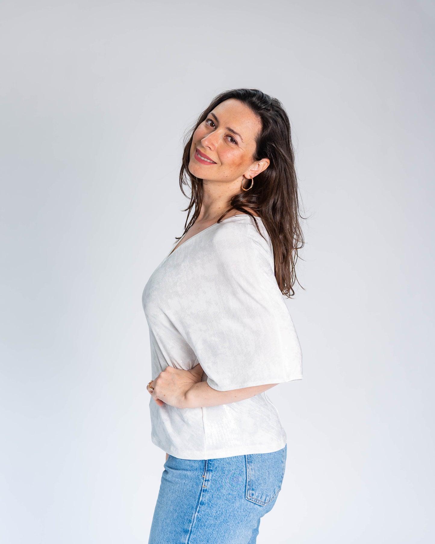 Polera Isabel Manga Murcielago Blanco - Plateado