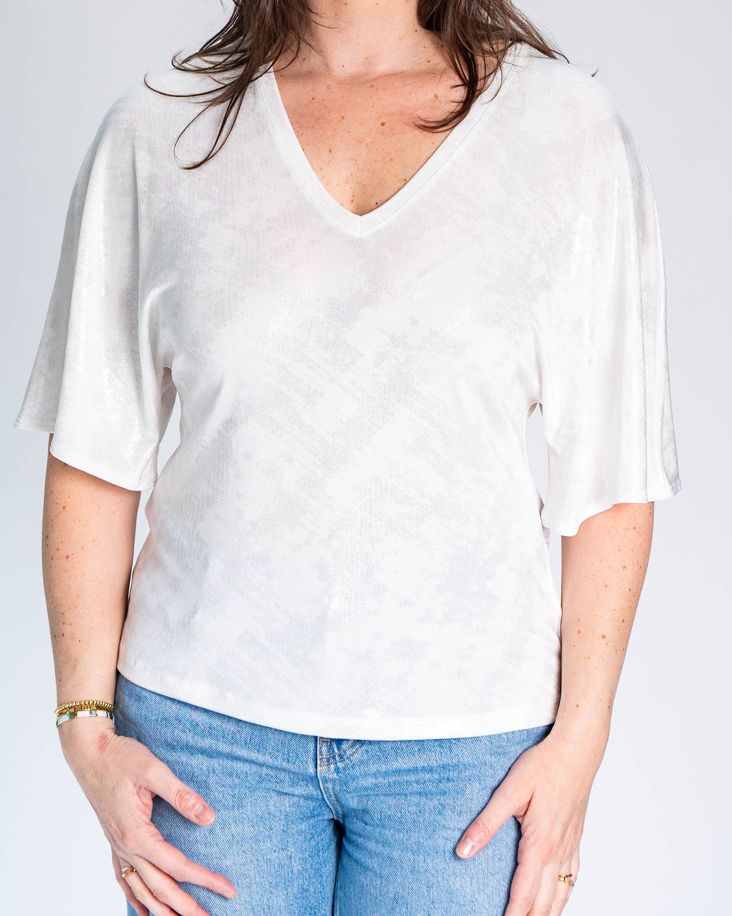 Polera Isabel Manga Murcielago Blanco - Plateado