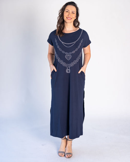 Vestido BR Brillos Azul Collares