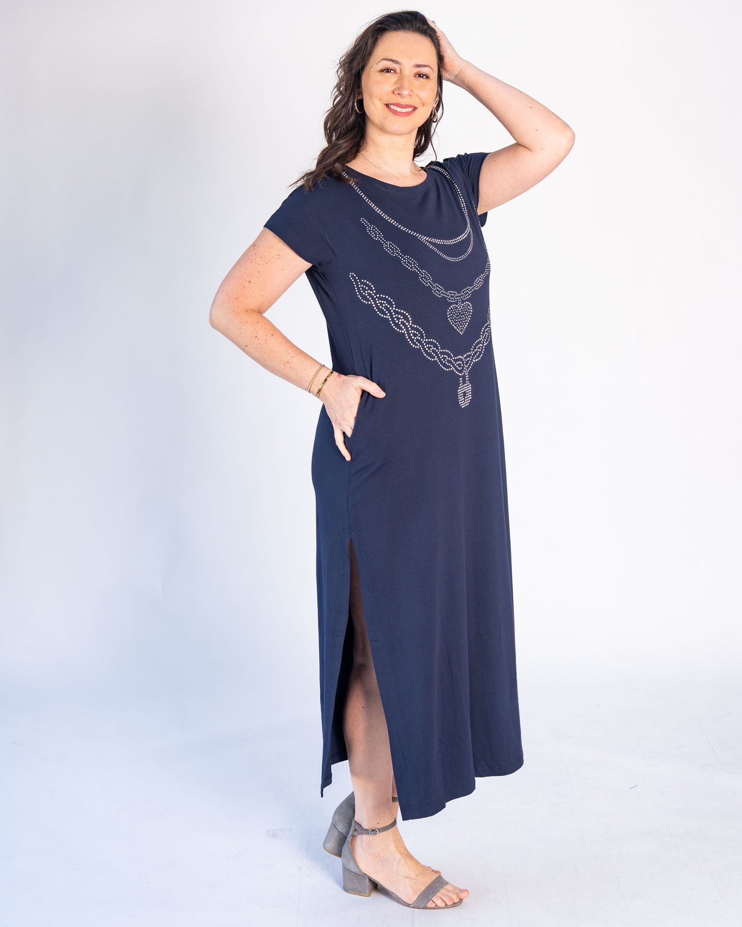 Vestido BR Brillos Azul Collares