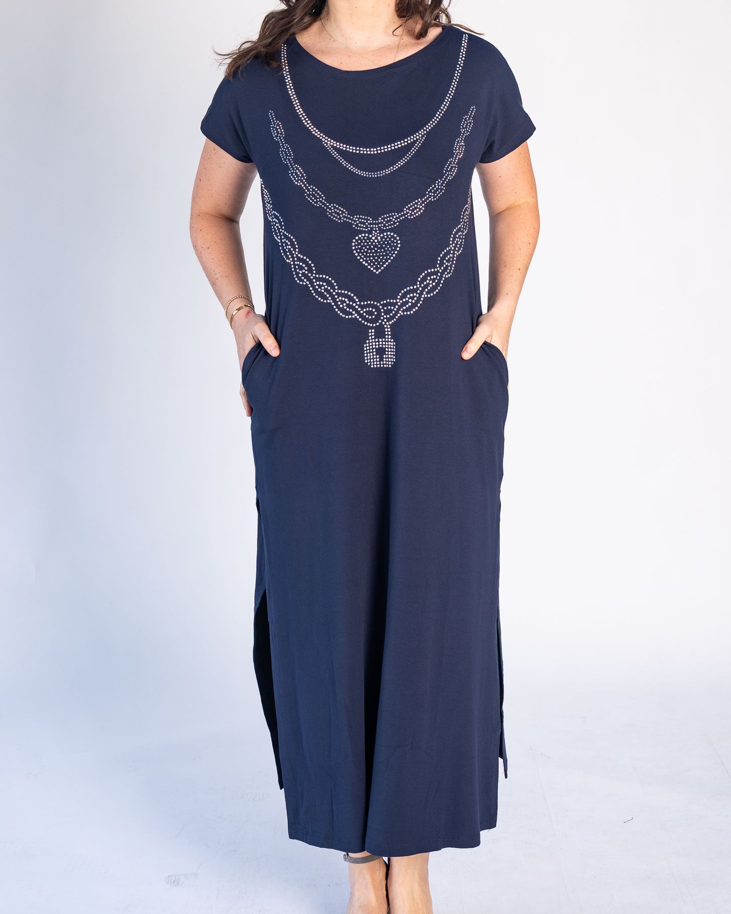Vestido BR Brillos Azul Collares