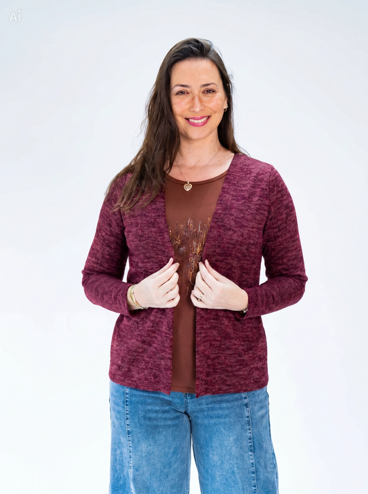 Sweater Duo Metalizado Burdeo