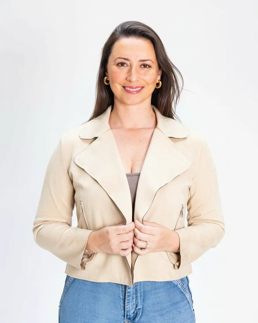 Chaqueta Maca Símil Gamuza Crema
