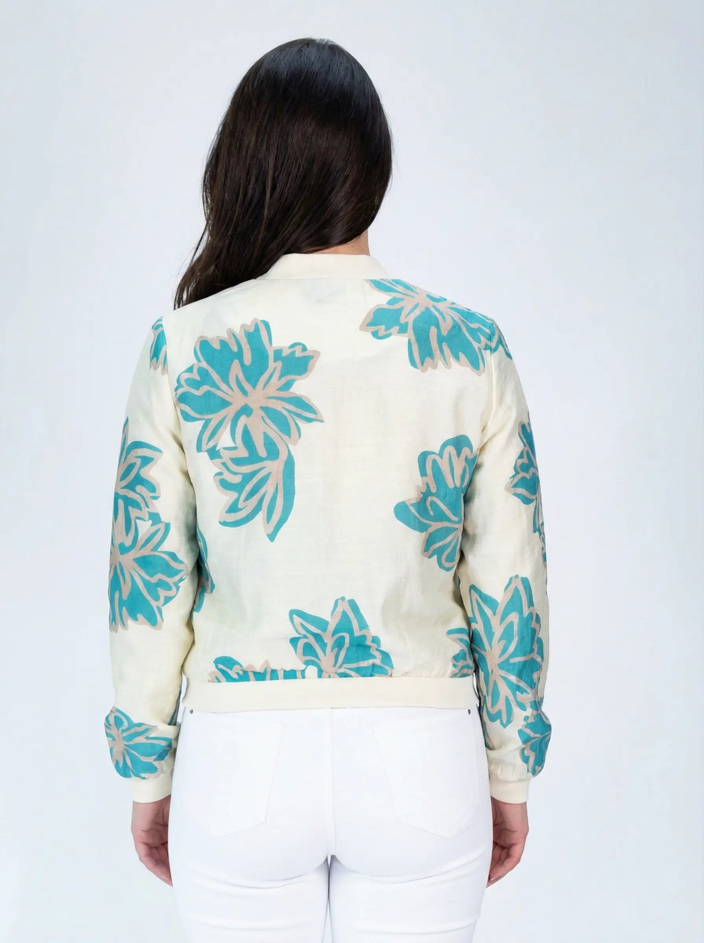 Bomber Símil Lino Sofy Crema/Turquesa