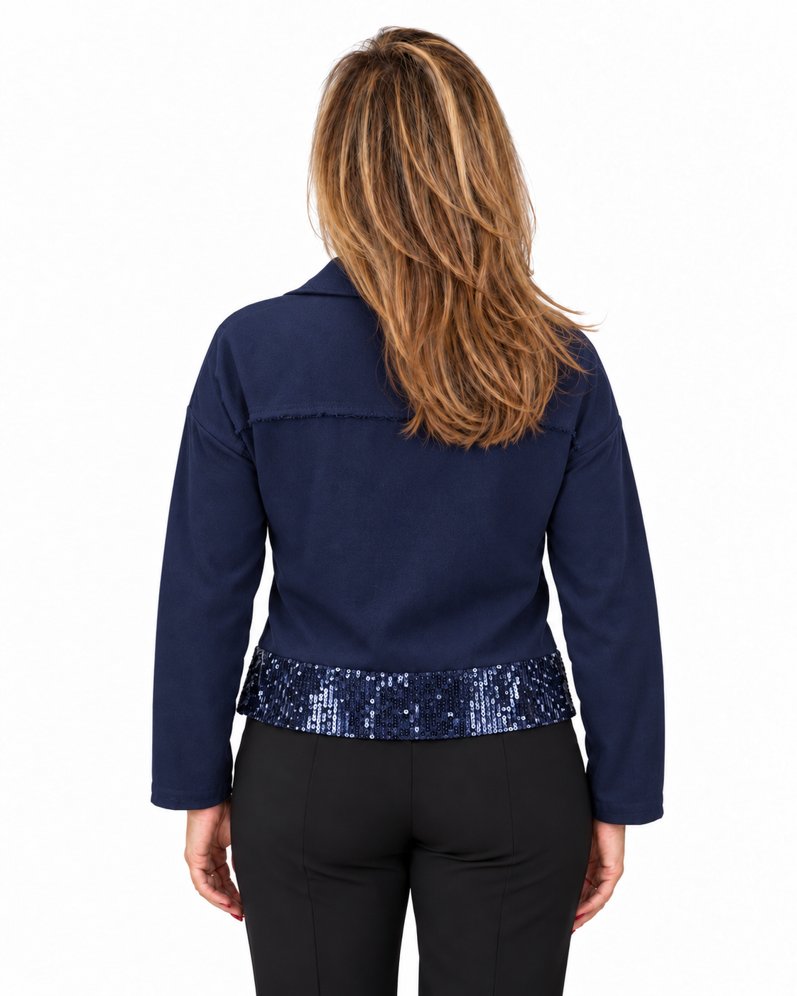 Chaqueta Simil Lino Lentejuelas Azul