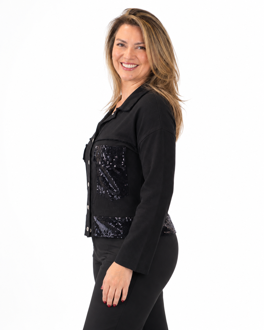 Chaqueta Símil Lino Lentejuelas Negro