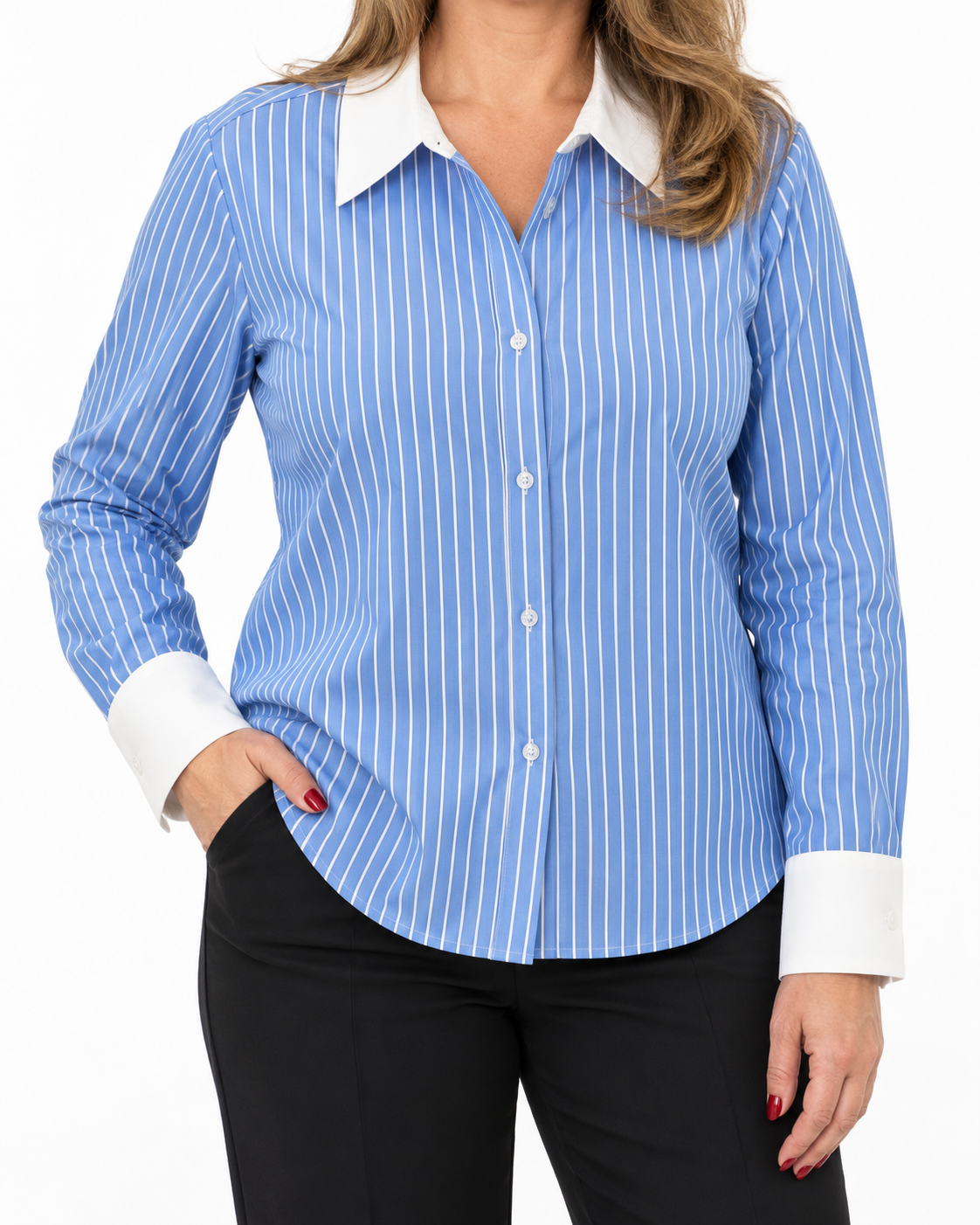 Blusa Rallada Cuello Blanco