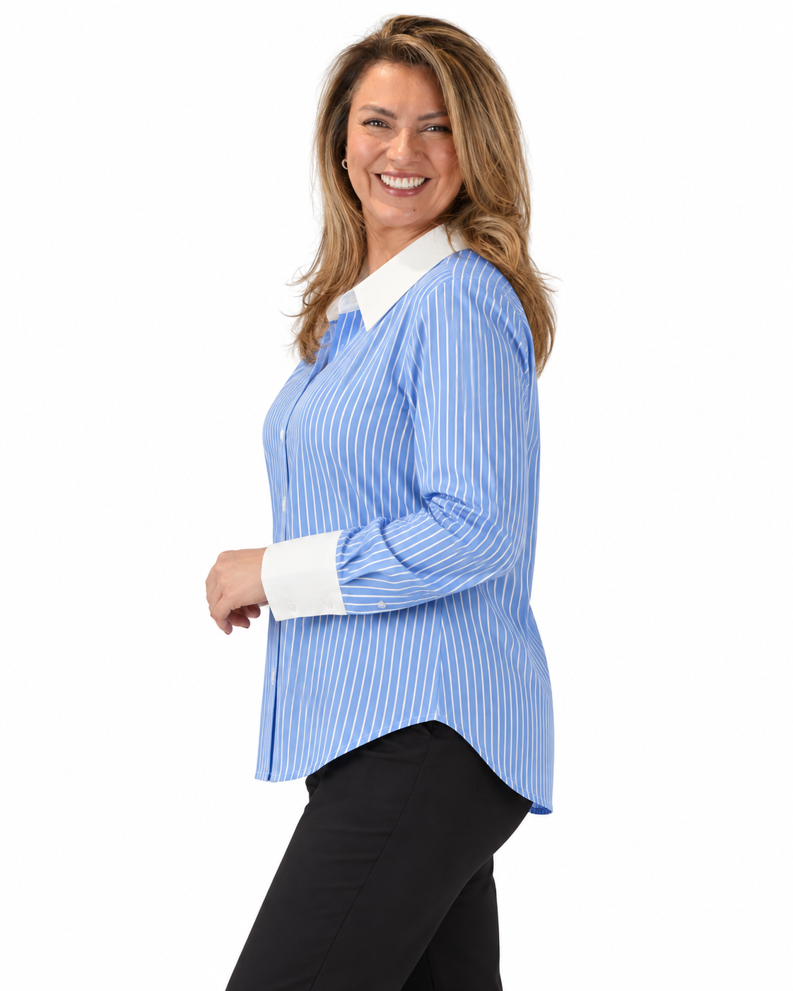 Blusa Rallada Cuello Blanco
