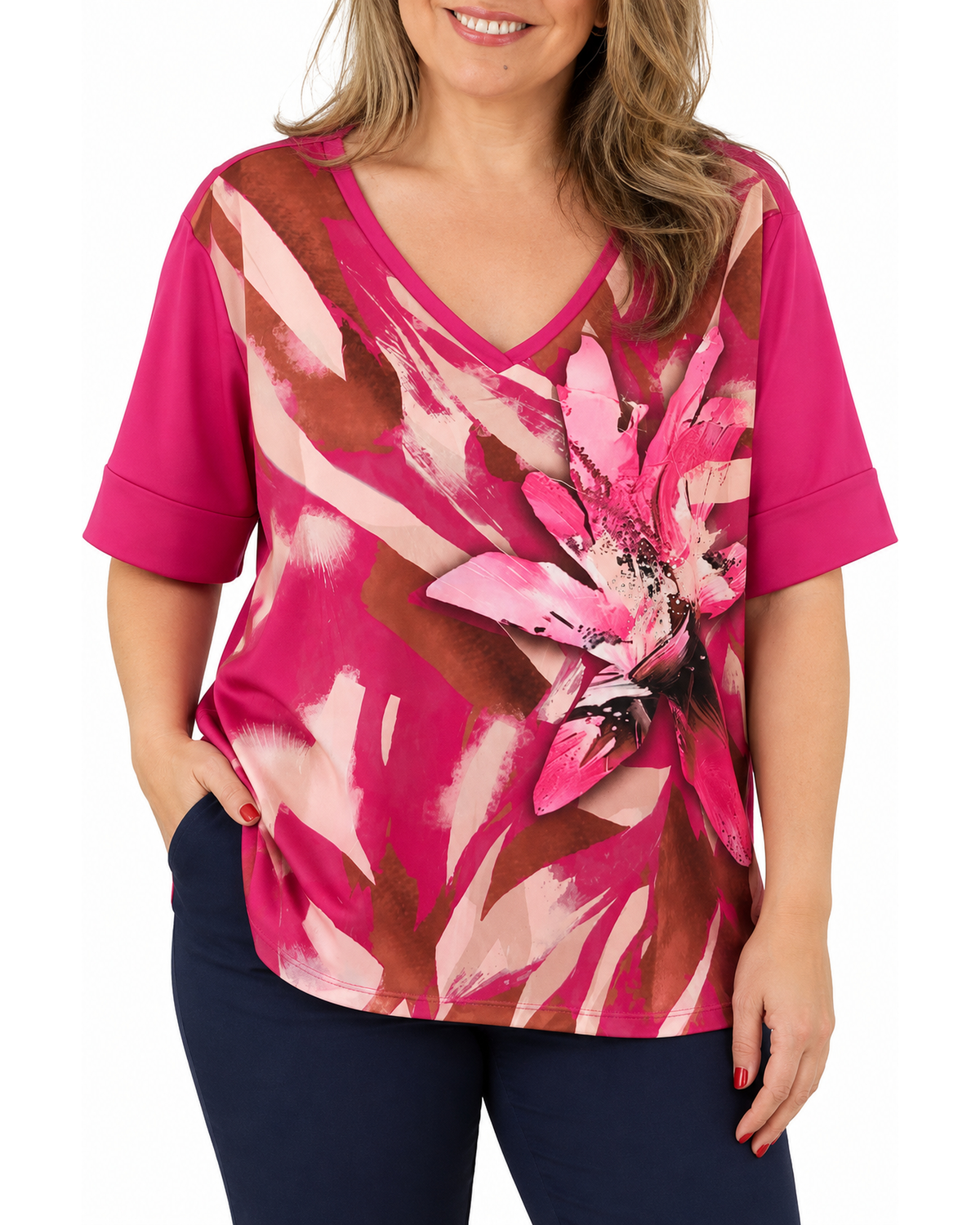Polera Lidia Flor Rosada