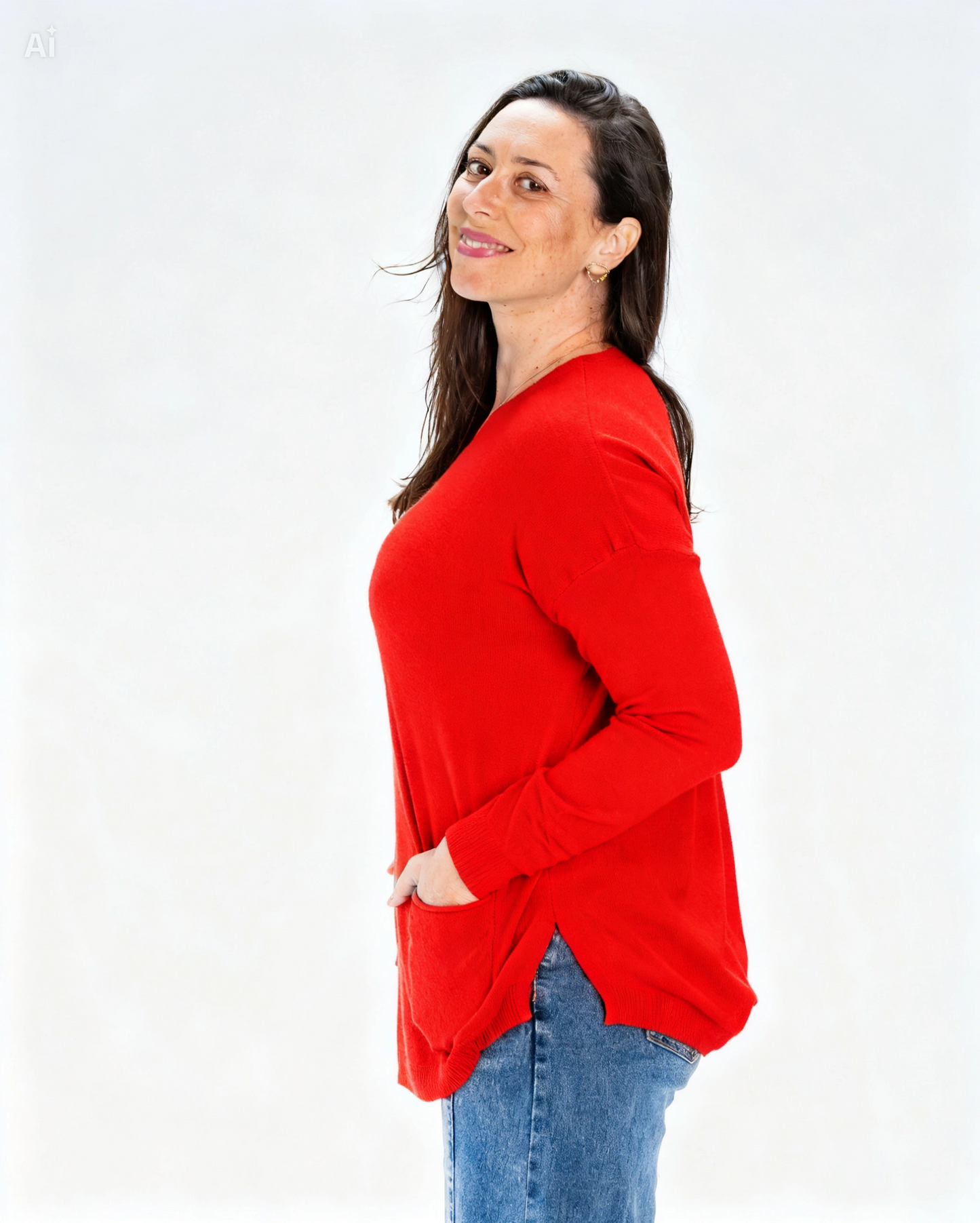 Sweater Liso Gio Bolsillos Rojo