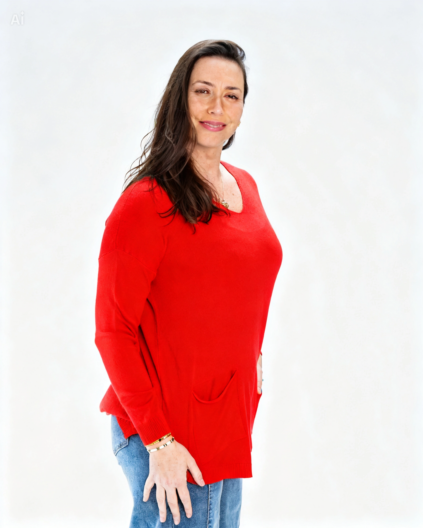 Sweater Liso Gio Bolsillos Rojo