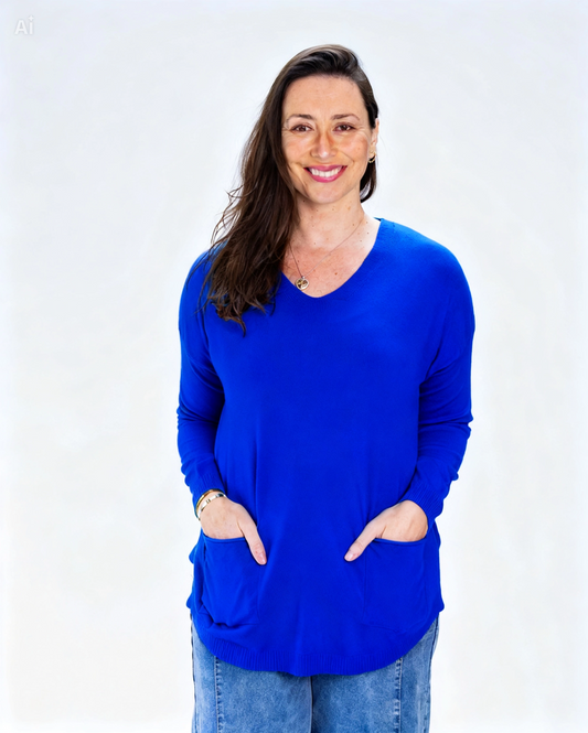 Sweater Liso Gio Bolsillos Azul