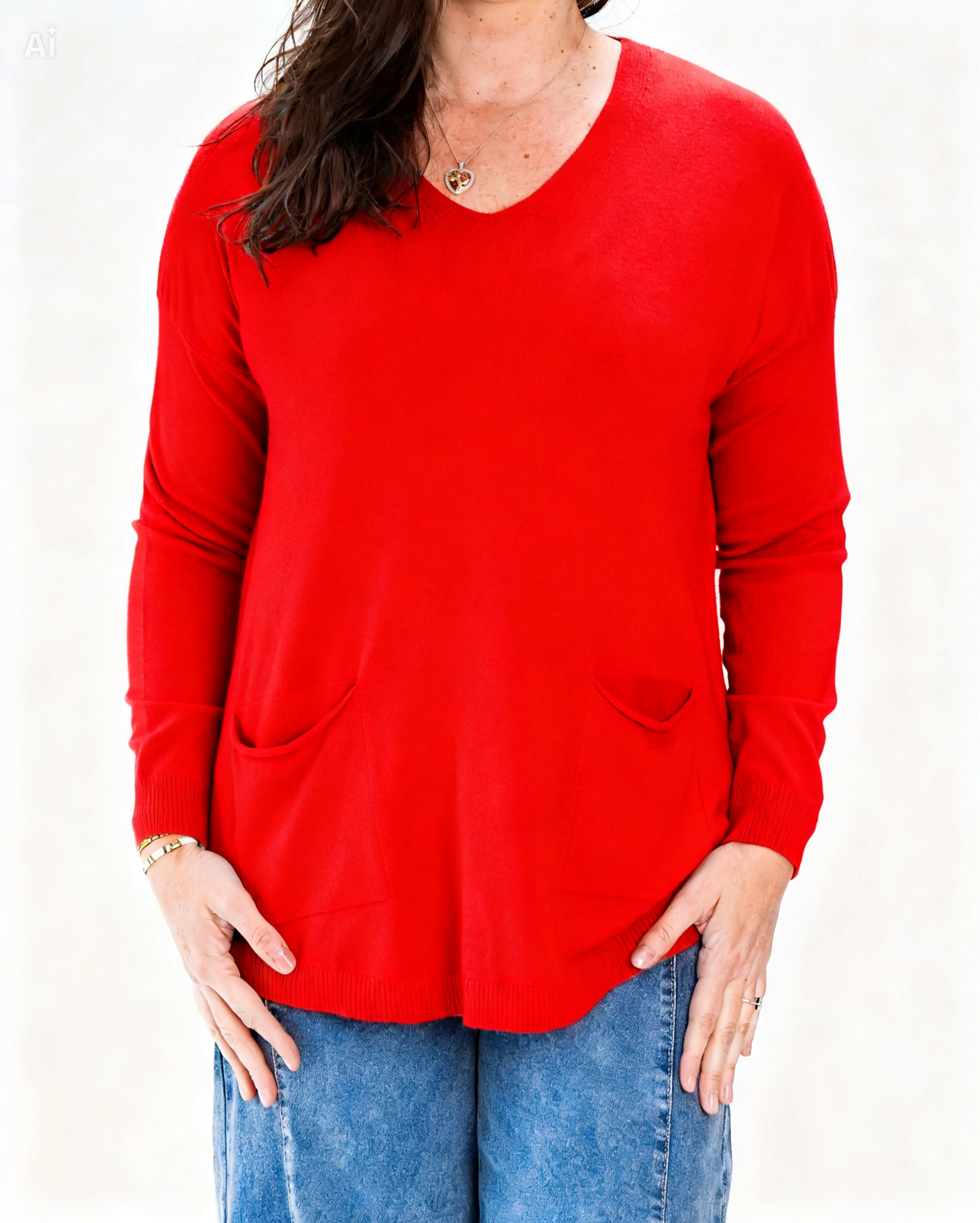 Sweater Liso Gio Bolsillos Rojo